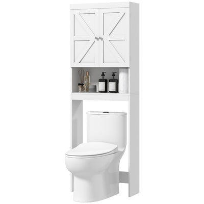 Over The Toilet Cabinet, Modern Bathroom Above Toilet Storage with Barn Doors and Open Shelf