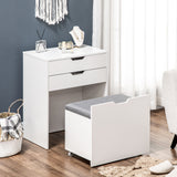 Coiffeuse avec miroir rabattable, Coiffeuse de maquillage avec tabouret, Table de toilette avec tiroir et 7 compartiments