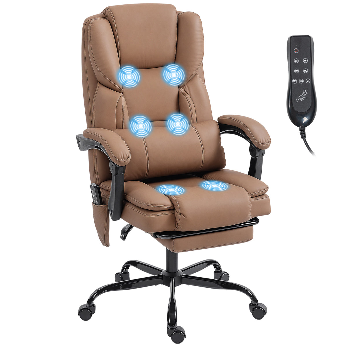 Office Chair with Massage, Pet-Friendly Faux Leather Reclining Desk Chair with Lumbar Support, Footrest