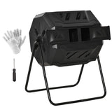 Tumbling Compost Bin Outdoor Dual Chamber 360° Rotating Composter 43 Gallon with Sliding Doors