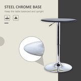 Modern Round Bar Table Adjustment Height Home Pub Bistro Desk Faux Leather Covered Wooden Top Chrome Base