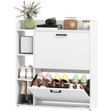 Shoe Cabinet with 2 Flip Drawers, 3 Side Compartments, Adjustable Shelves, 8-12 Pairs for Entryway Hallway