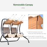 Luxury Porch Swing Metal Outdoor Swing Chair 2 Separated Seater Hammock Heavy-Duty with Canopy and Cushions