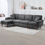 L-Shape Sofa, Pillows and Wooden Legs for Living Room