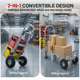 4-Wheel/2-Wheel Cargo Cart, 2-in-1 Folding Hand Truck with Aluminum Alloy Frame and Steel Handle