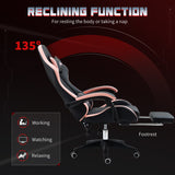 Computer Gaming Chair, PU Leather Office Desk Chair with Footrest, Swivel Wheels, 135° Reclining Back