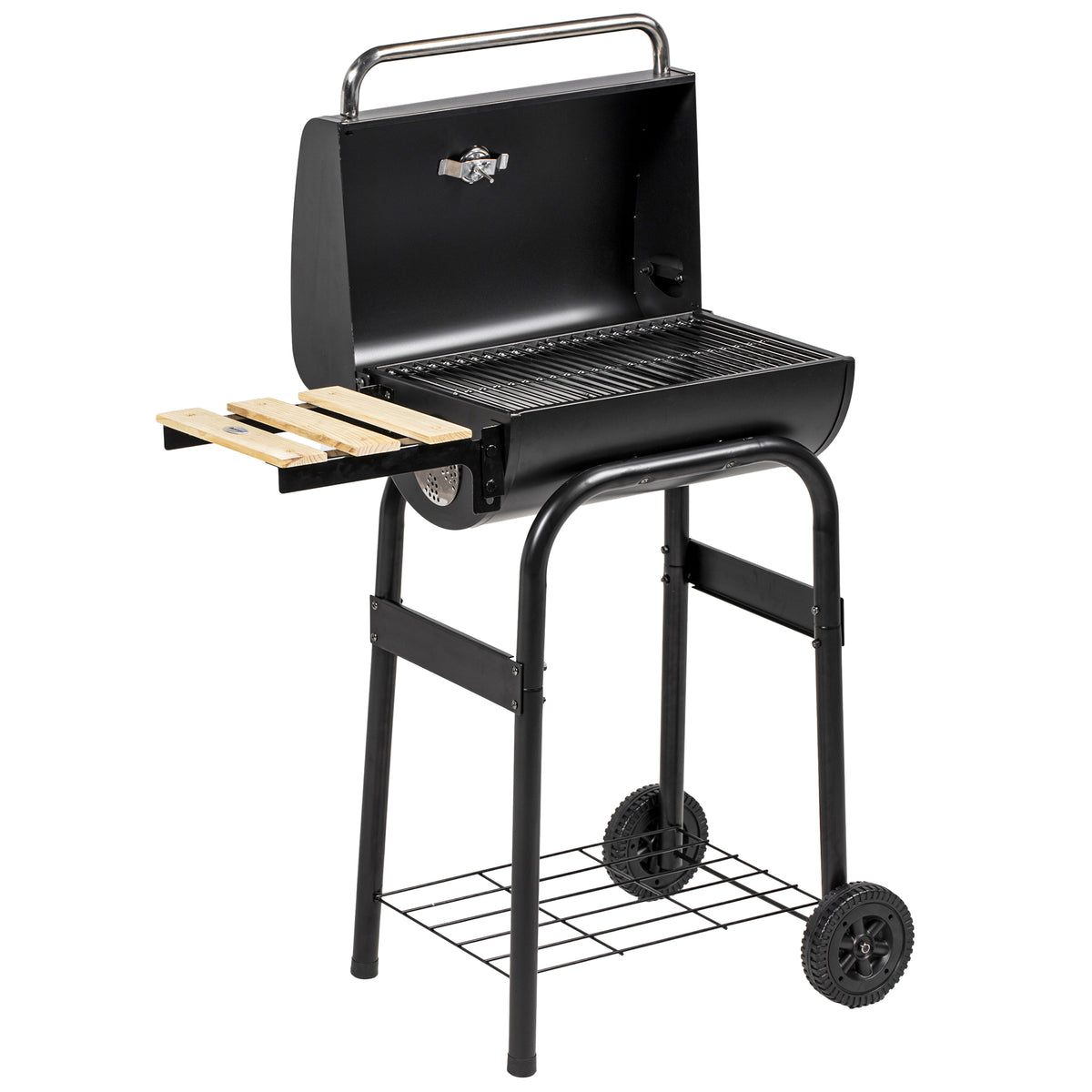 Barbecue au charbon de bois avec tablettes et roues