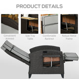 Chaise inclinable en rotin avec dossier et repose-pieds réglables, plateau latéral