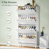 Narrow Shoe Cabinet with 4 Flip Drawers, Shoe Storage Cabinet with Adjustable Shelves, Holds 24–32 Pairs