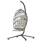 Chaise œuf suspendue extérieure avec repose-pieds rétractable, balançoire avec support métallique