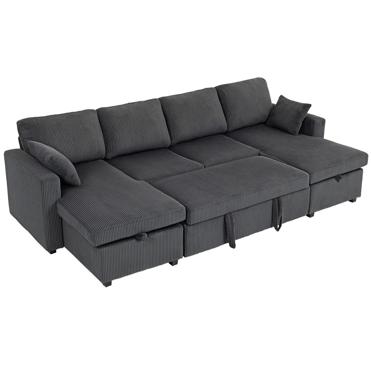 Convertible Sofa Bed, Corduroy U-Shaped Sleeper Sofa Couch with Storage Chaise