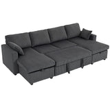 Convertible Sofa Bed, Corduroy U-Shaped Sleeper Sofa Couch with Storage Chaise