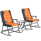 3pc Patio Foldable Rocking Chair Set, Outdoor Rocking Chairs and Table Bistro Set w/ Padded Seat, Headrest