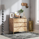 Commode de chambre avec conception anti-basculement, armoire de rangement avec 3 tiroirs pour salon, bois naturel
