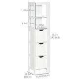 Narrow Bathroom Cabinet with 3 Drawers and 2 Tier Shelf, Tall Cupboard Freestanding Linen Tower