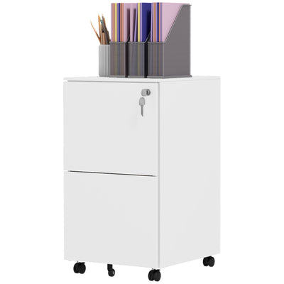 Vertical Steel Filing Cabinet on Wheels, 2-Drawer Lockable File Cabinet with Adjustable Hanging Bar for A4, Legal and Letter Size