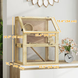 Wooden Hamster Cage, 3 Tier Gerbil Cage with Deep Bottom, Exercise Wheel, 24