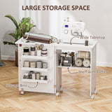 Armoire à machine à coudre, table de couture pliante avec étagère de rangement, bacs et roues verrouillables pour petit espace