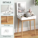 Coiffeuse avec miroir rabattable, commode moderne avec 2 tiroirs pour chambre à coucher
