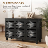 Shoe Cabinet with 3 Slatted Doors, 3-tier Shelving Rack Cabinet with Adjustable Shelves for 15 Pairs of Shoes
