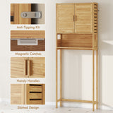 Over the Toilet Cabinet, Bathroom Organizer with 2 Doors, Open Compartment and Adjustable Shelf