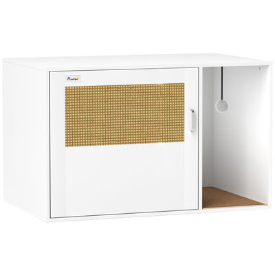 Meuble de litière pour chat, salle de toilettage pour chat avec porte en rotin