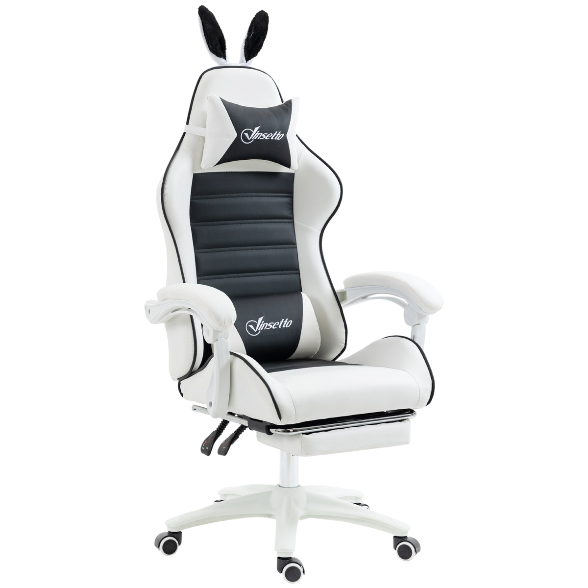 Cute Racing Gamer Chair, PU Leather Gaming Chair with Footrest, Headrest and Lumbar Support