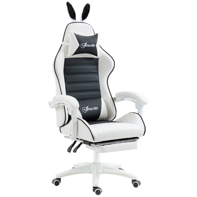 Cute Racing Gamer Chair, PU Leather Gaming Chair with Footrest, Headrest and Lumbar Support