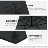 9.7ft Offset Patio UmbrellaCantilever Parasol with Crank Handle, 8 Ribs and Cross Base for Outdoor