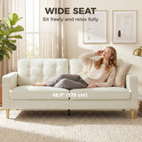 Canapé 3 places rembourré avec coussin matelassé, Causeuse moderne capitonnée avec pieds en bois