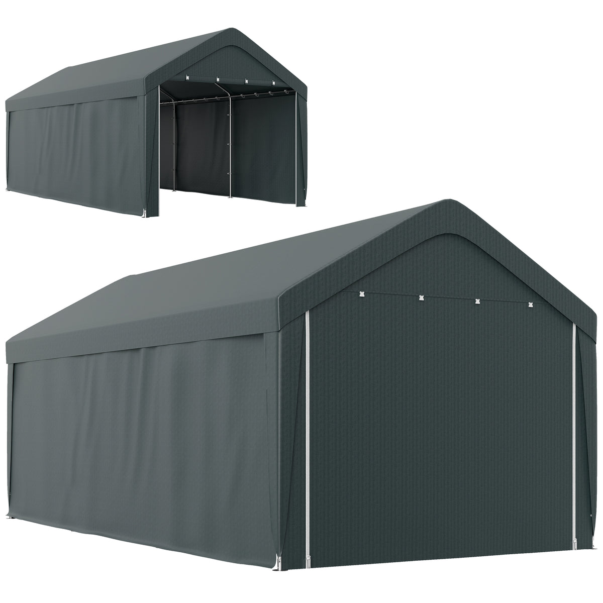 Carport, 10 x 20 ft Portable Garage with 2 Roll-Up Doors and Removable Sidewalls for Car