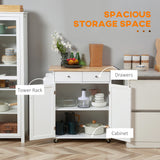 Rolling Kitchen Island with Storage, Kitchen Cart with Rubber Wood Top, Adjustable Shelf, Hooks and Storage Drawers