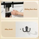 Coat Rack Shoe Bench Set 2-Piece Hall Tree Storage 4 Hooks Sliding Barn Doors White and Dk Walnut