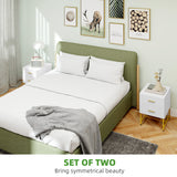 2 Pieces Nightstands with Storage, Modern Bedside Tables with 2 Fluted Drawers and Gold Legs for Bedroom