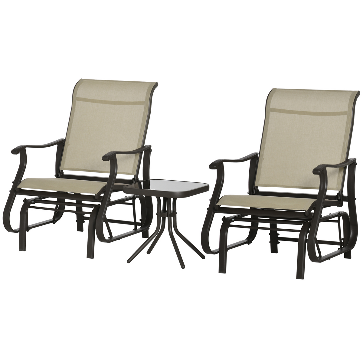 Ensemble de 3 chaises berçantes glissantes et table à thé bistro