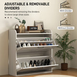 Narrow Shoe Storage Cabinet, Farmhouse Slim Shoe Cabinet with 2 Flip Drawers, Adjustable Shelves