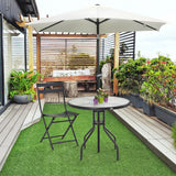 31.5'' Round Bistro Table Outdoor Dining Coffee Table w/ Tempered Glass Top Patio Garden Side Table Weather-resistant