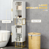 Tall Bathroom Storage Cabinet, Modern Narrow Bathroom Cabinet with Diamond Chevron Pattern and Adjustable Shelf