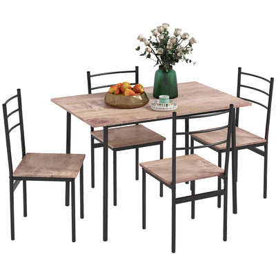 5 Piece Dining Table Set for 4, Steel Frame for Dining Room