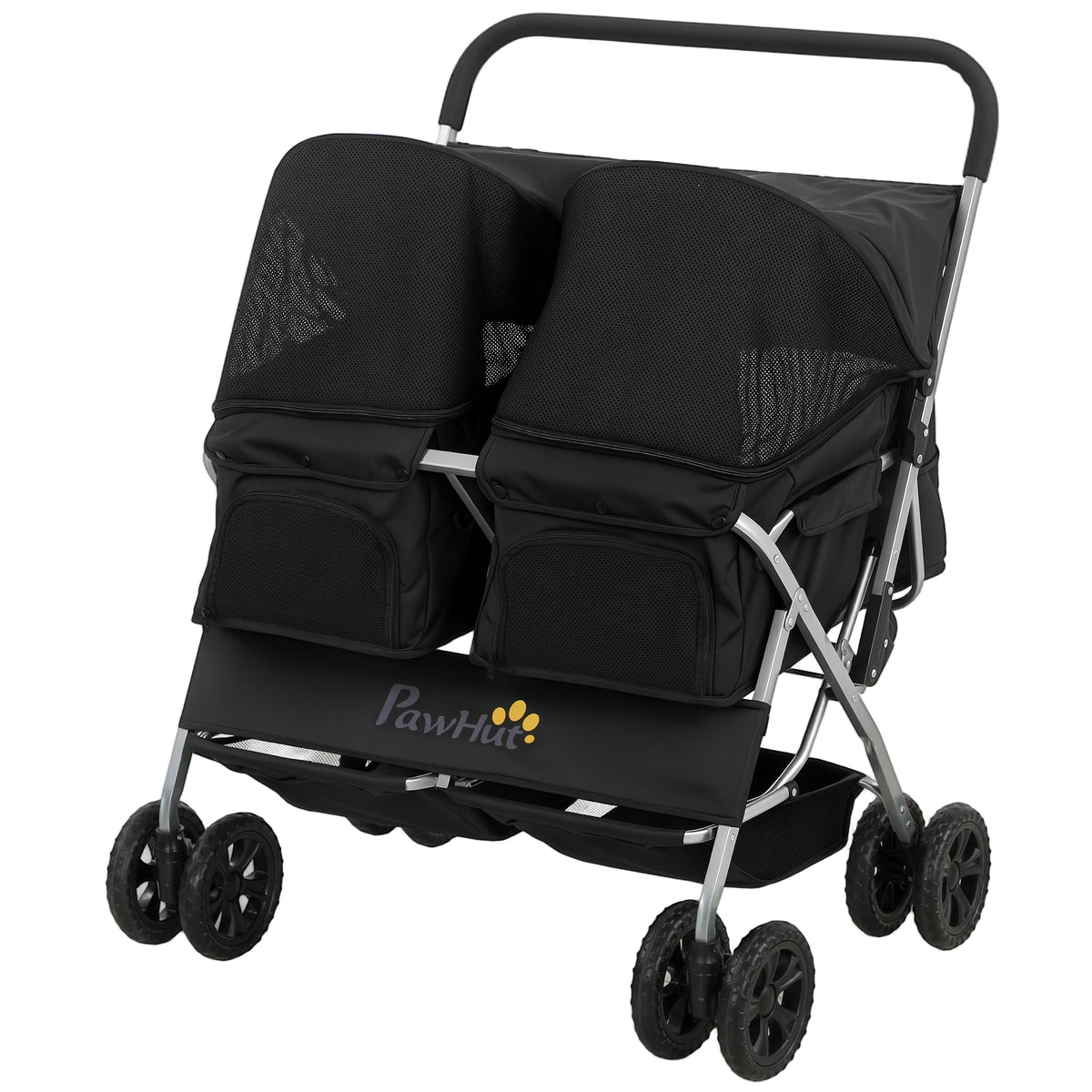 Double Pet Stroller, Foldable Dog Stroller with 2-Seater Carrier, Storage Basket