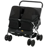 Double Pet Stroller, Foldable Dog Stroller with 2-Seater Carrier, Storage Basket