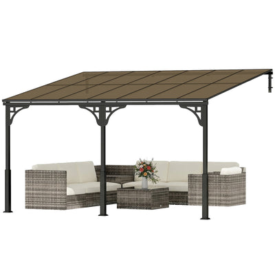 13' x 10' Lean to Gazebo, Hardtop Wall Mounted Outdoor Pergola with Polycarbonate Roof and Metal-Aluminium Frame