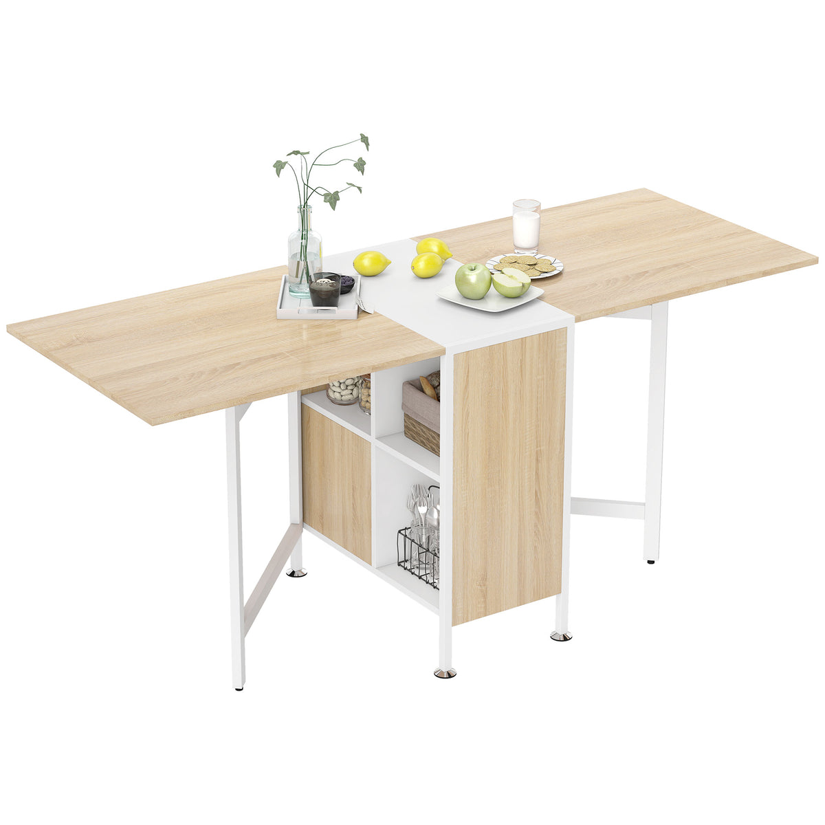 Table pliante polyvalente avec étagères escamotables