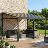 13' x 10' Lean to Gazebo, Hardtop Wall Mounted Outdoor Pergola with Polycarbonate Roof and Metal-Aluminium Frame