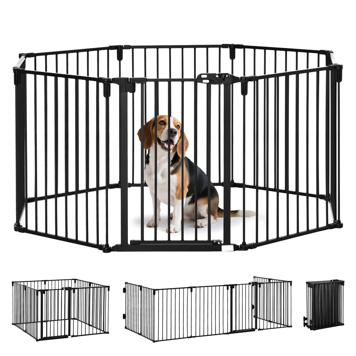 Dog Safety Gate 8-Panel Playpen Fireplace Christmas Tree Steel Fence Stair Barrier Room Divider