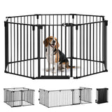 Dog Safety Gate 8-Panel Playpen Fireplace Christmas Tree Steel Fence Stair Barrier Room Divider
