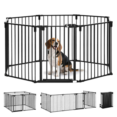Dog Safety Gate 8-Panel Playpen Fireplace Christmas Tree Steel Fence Stair Barrier Room Divider