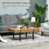 Rustic Coffee Table, Rectangle Nature Central Table with Steel Hairpin Legs for Living Room