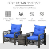 3 Pieces Wicker Patio Furniture Set, Rattan Bistro Set with Storage Coffee Table and Thickened Cushions