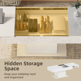 Extendable Coffee Table with LED Lights, Modern High Gloss Center Table with Hidden Storage for Living Room